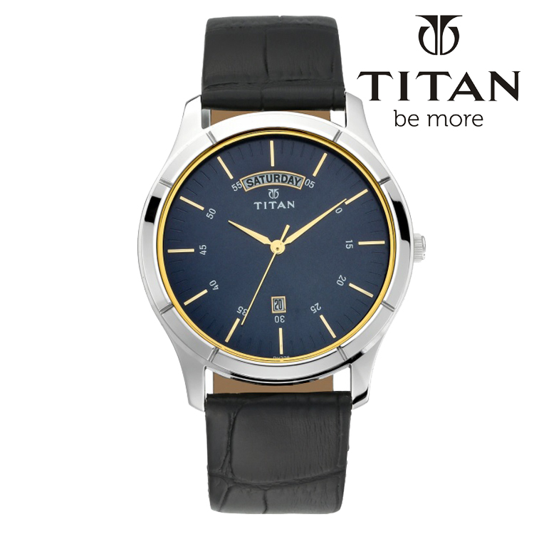 Latest Titan Brand Workwear Blue Dial Black Leather Band Men’s Watch